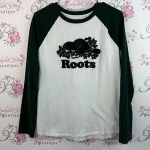 Roots long sleeve logo beaver Green & White Raglan Long Sleeve Tee